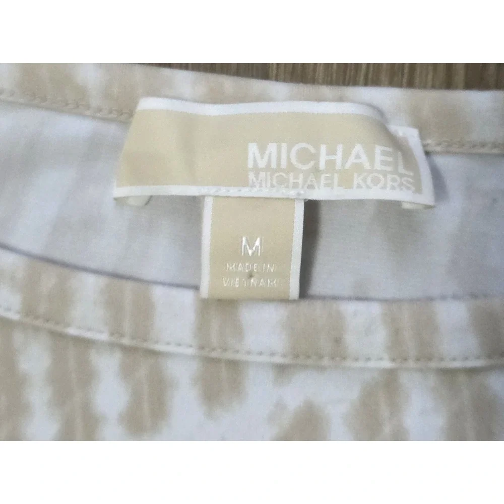 Michael Kors Womens Midi Sheeth 3/4 Sleeves Tan Embroidered‎ Dress  Size M